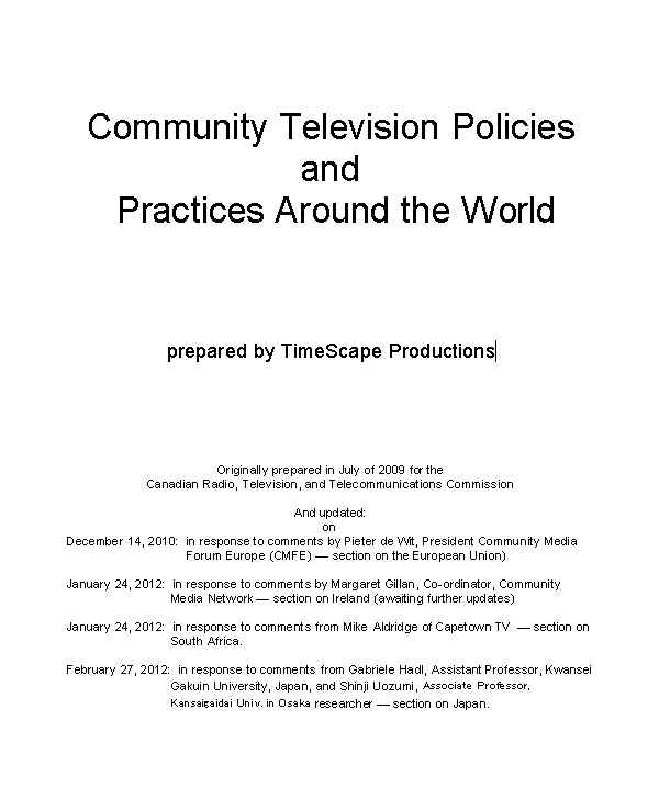 Thumbnail Community Media Policies and Practices Worldwide